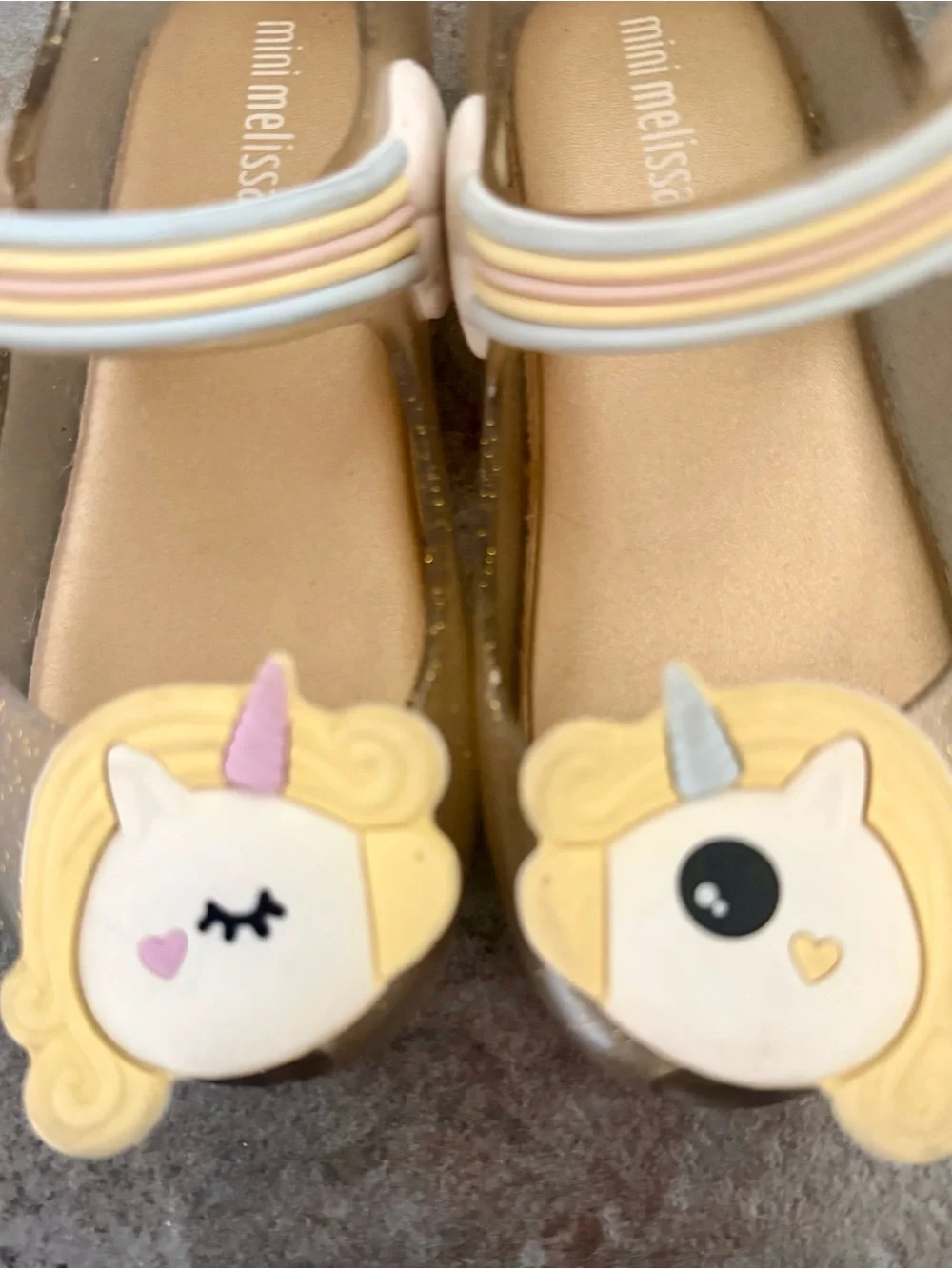 Mini Melissa Gold Unicorn Jelly Mary Jane Sandals with Pastel Strap